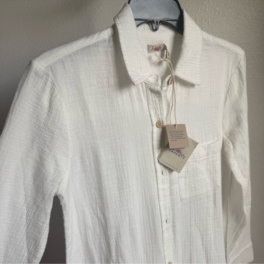 NWT FAHERTY Dream Cotton Gauze Maxi Shirt Dress Sz S - Picture 7 of 10